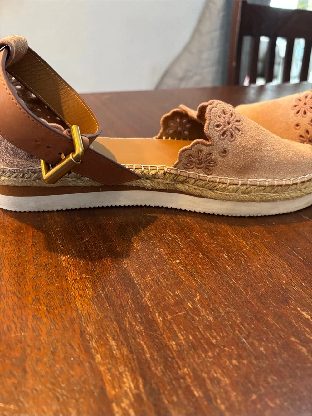 See By Chloe‎ Blush Suede Espadrille Sandals with Ankle Strap